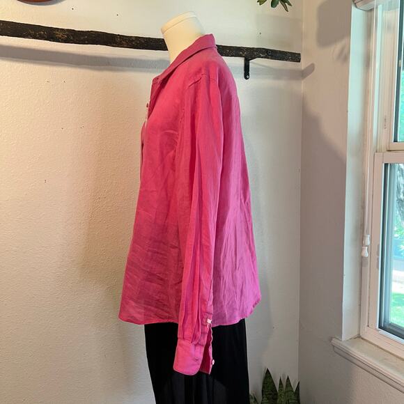 ECRU Pink 100% Linen Long Sleeve Button Down Oversized Shirt Size Large - Picture 4 of 12